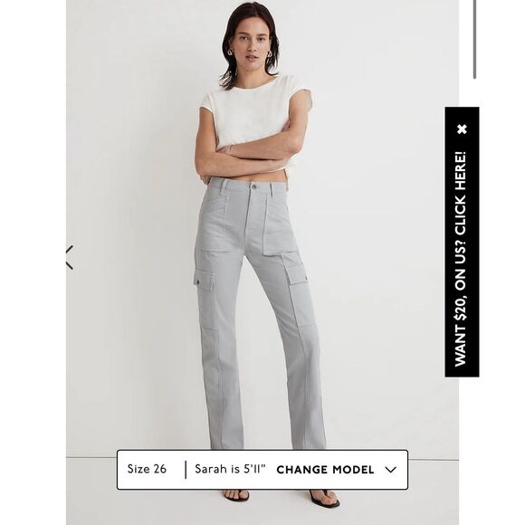 $108 Madewell Garment-Dyed Low-Slung Straight Cargo Pants size 28 m1 - Picture 1 of 7